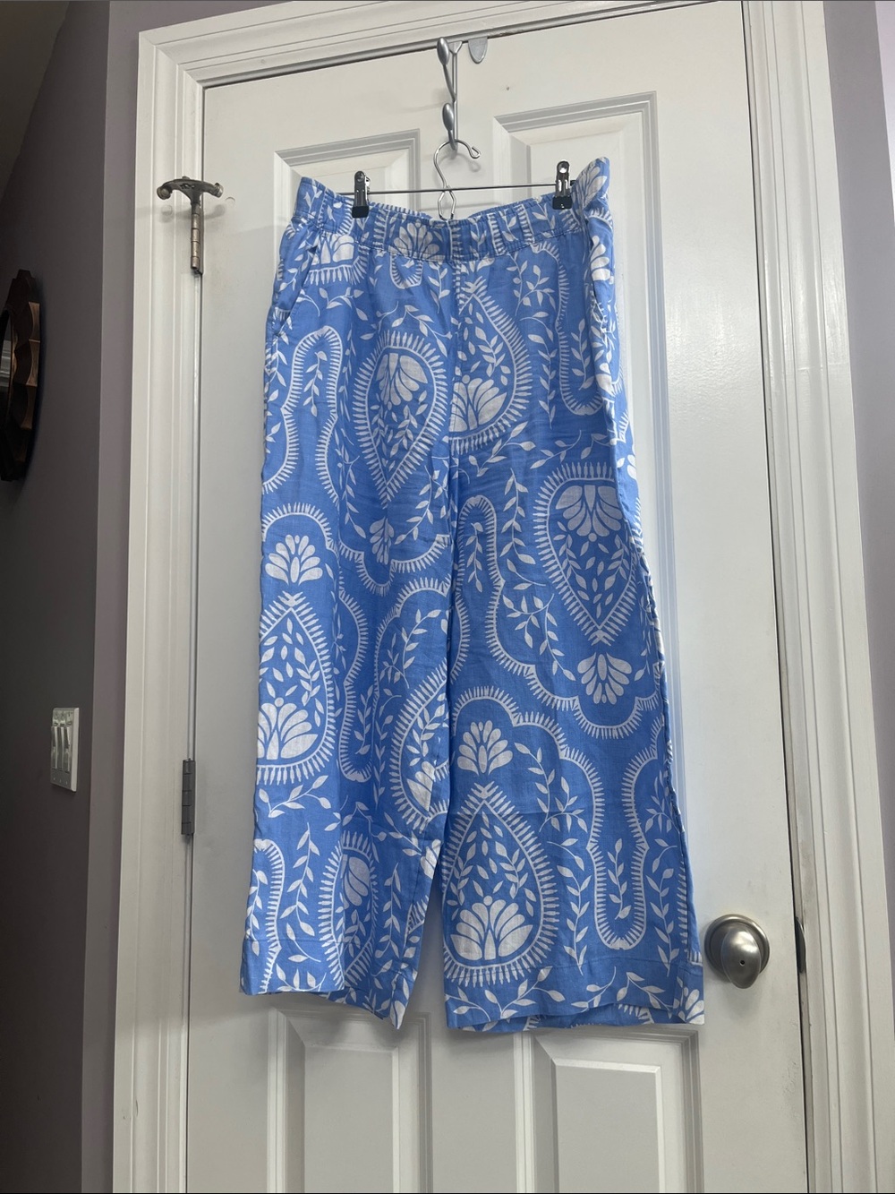 Joie Blue and White Wide-Leg 100% Linen Pants